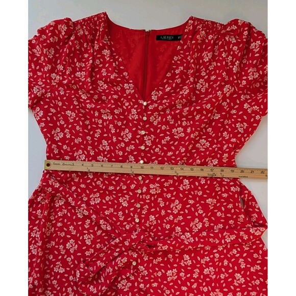 Lauren Ralph Lauren Red Floral Midi Dress Button Front Size 16W - Picture 9 of 11